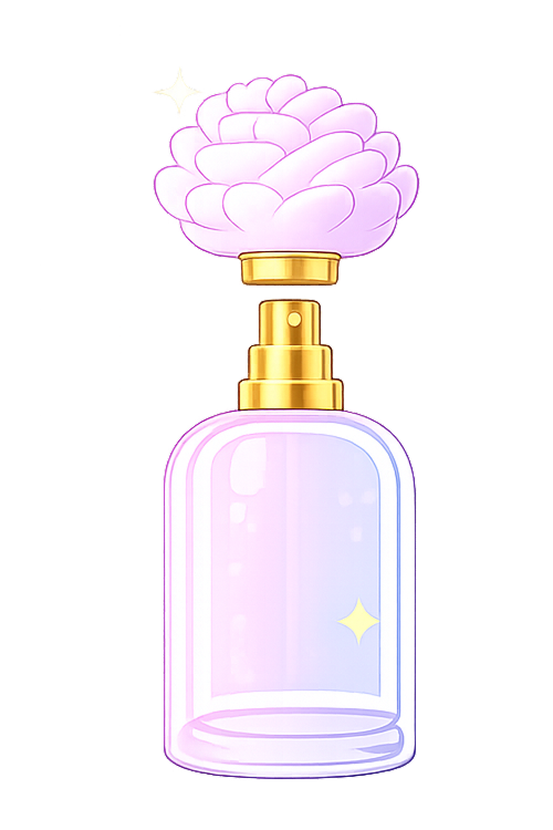 Illustrated Dear Bella fragrance concept with a flower keepsake cap
